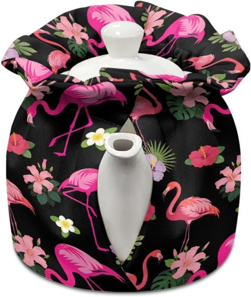 Mintulipy Flamingo Tea Cozy Cotton Teapot Dust Cover Tea Cozies, Kitchen Home Decorative Tea Cosy with Insulation Pad for Housewife, Friend, Mom Home Kitchen Decor Tea Cozies - Image 2